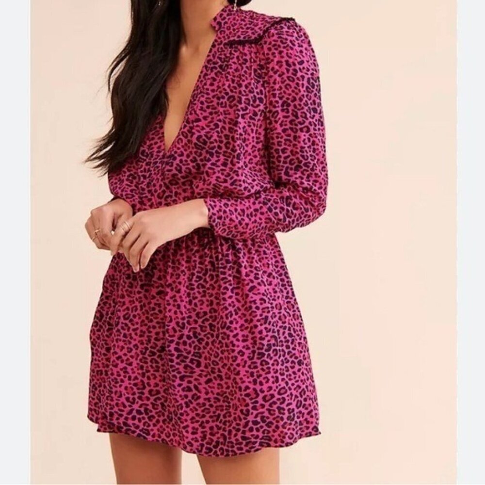 ZADIG & VOLTAIRE Reveal Print Leo Leopard Print Long Sleeve Mini Dress Sz Small